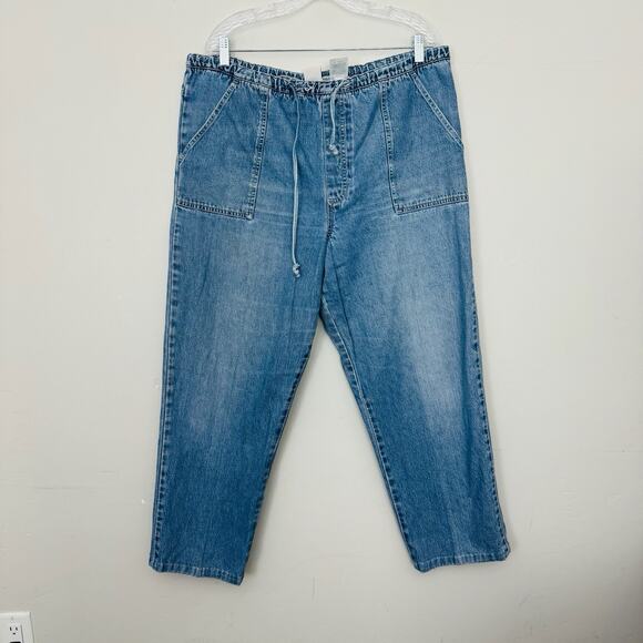 Essentials Denim - Essentials Style Drawstring Blue Denim Straight Leg Women’s Size XL